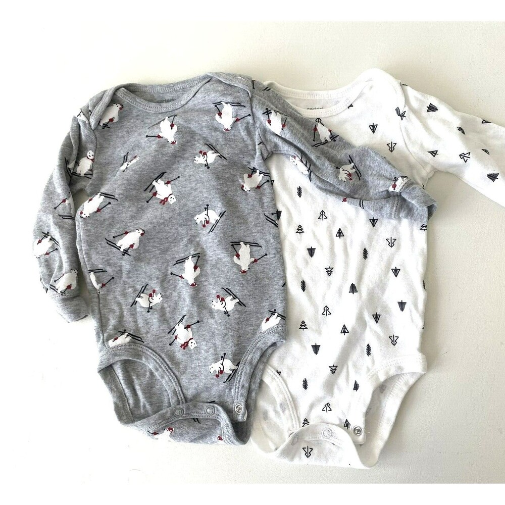 NWOT Carter's Boys Bodysuit Rompers Newborn Polar Bear Skiing Trees Holiday 6 Mo